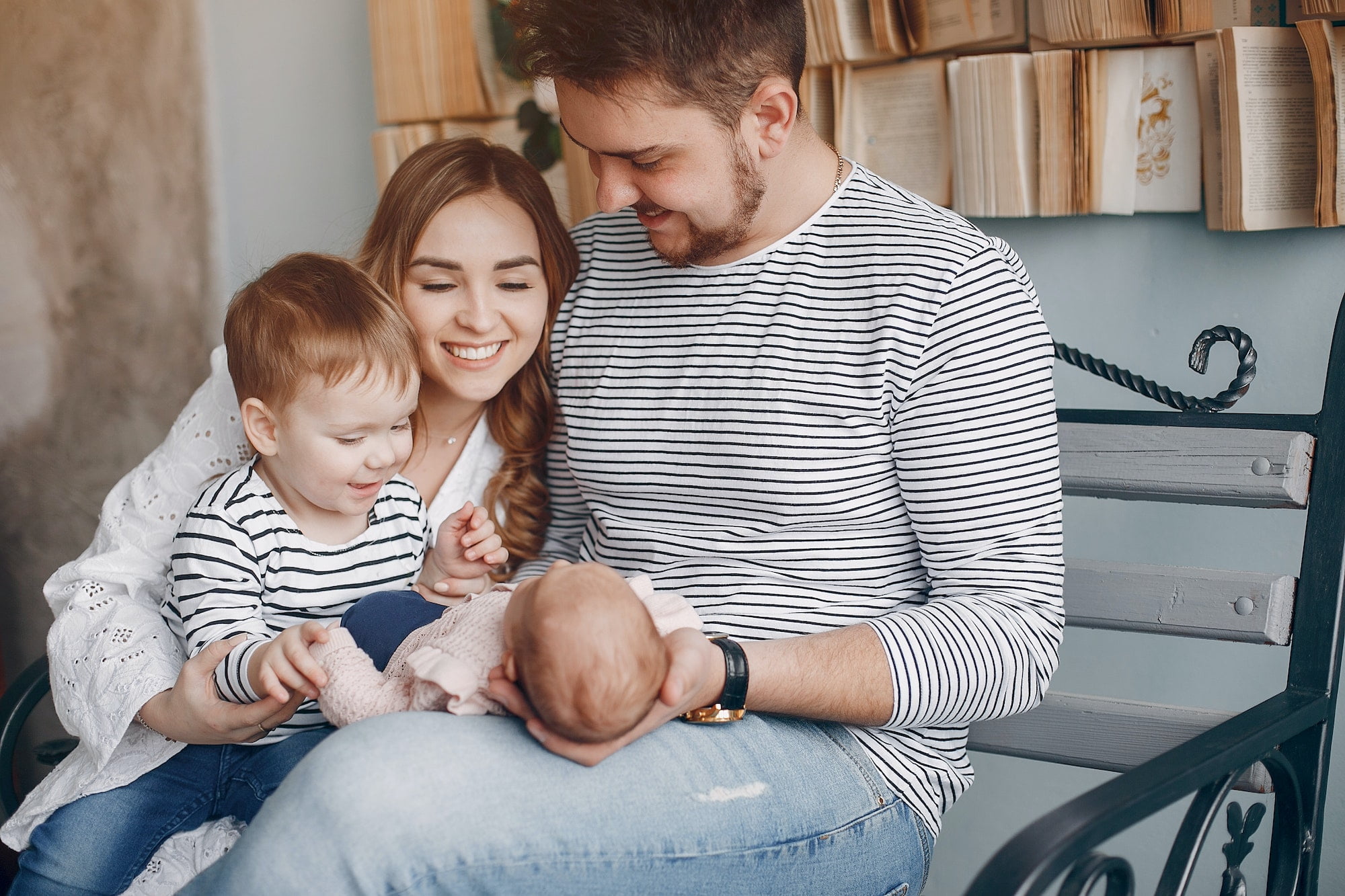 Cute familly sitting at home